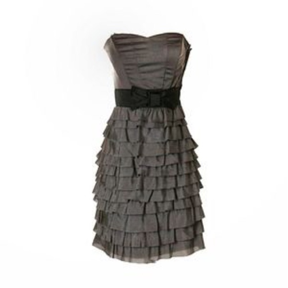 H&M Grey Sweetheart No Strap Ruffle Dress with Bow